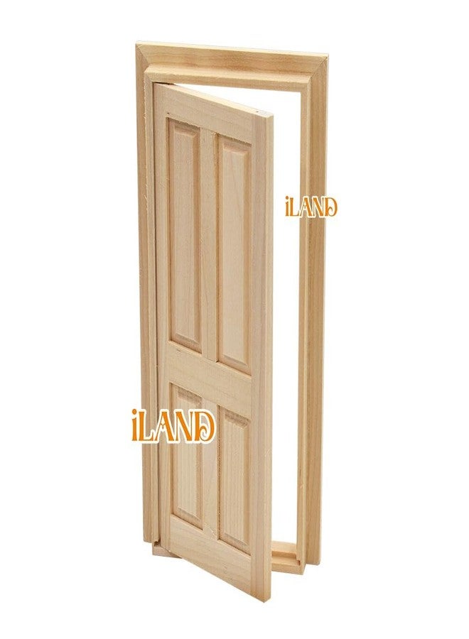 iland باب بيت الدمى الخشبي من iLAND بمقياس 1/12، ملحقات، مواد بناء بيت الدمى، باب مصغر كلاسيكي بأربعة ألواح مع زخارف ومقبض ومفتاح (باب كلاسيكي بأربعة ألواح) - Image 3